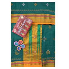 Green kasuti saree with yellow border 2