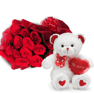 roses with teddy bear