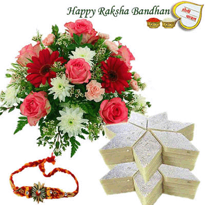 rakhi with mix flowers and sweets