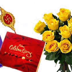 yellow roses celebrations with rakhi